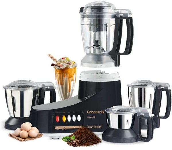Panasonic Super Mixer Grinder, 1000W, Mx-Ac400, Black, 3 Stainless Steel Jars, 1 Juicer Jar, 1Yr. Warranty