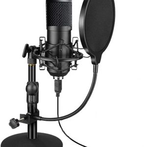 USB Streaming Podcast PC Microphone, Professional 192kHz/24bit Studio Cardioid Condenser Mic Kit with Sound Card Boom Arm Shock Mount Pop Filter, for Skype Youtuber Karaoke Gaming Recording