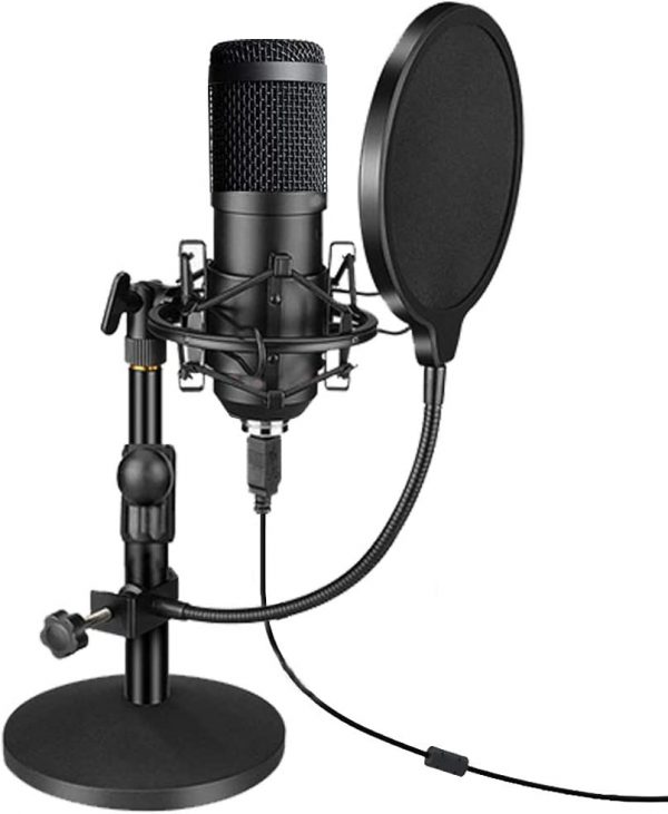 USB Streaming Podcast PC Microphone, Professional 192kHz/24bit Studio Cardioid Condenser Mic Kit with Sound Card Boom Arm Shock Mount Pop Filter, for Skype Youtuber Karaoke Gaming Recording