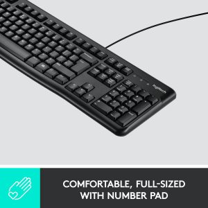 Logitech K120 Wired Keyboard for Windows, USB Plug and Play, Full Size, Spill Resistant, Curved Space bar PC / Laptop, English Layout Black - Image 3