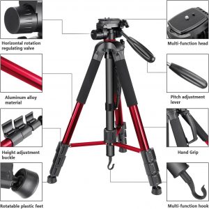 Neewer Portable 70 inches/177 centimeters Aluminium Alloy Camera Tripod Monopod with 3-Way Swivel Pan Head,Bag for DSLR Camera,DV Video Camcorder,Load up to 8.8 pounds/4 kilograms Red(SAB264) - Image 4