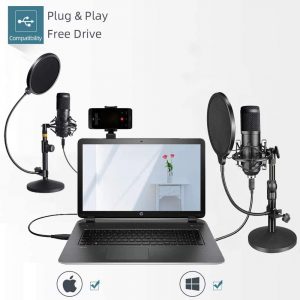 USB Streaming Podcast PC Microphone, Professional 192kHz/24bit Studio Cardioid Condenser Mic Kit with Sound Card Boom Arm Shock Mount Pop Filter, for Skype Youtuber Karaoke Gaming Recording - Image 3