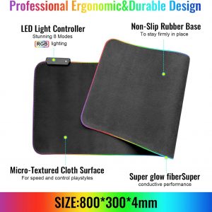 Rgb Gaming MoUSe Pad, Extra Large Soft Led Extended MoUSe Pad, Anti-Slip Rubber Base Computer Keyboard Mat - Image 2