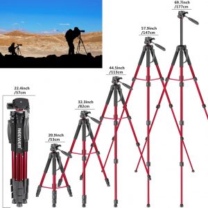 Neewer Portable 70 inches/177 centimeters Aluminium Alloy Camera Tripod Monopod with 3-Way Swivel Pan Head,Bag for DSLR Camera,DV Video Camcorder,Load up to 8.8 pounds/4 kilograms Red(SAB264) - Image 3