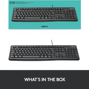 Logitech K120 Wired Keyboard for Windows, USB Plug and Play, Full Size, Spill Resistant, Curved Space bar PC / Laptop, English Layout Black - Image 2