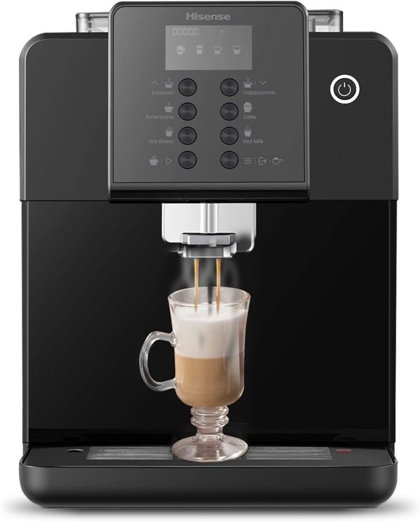 Hisense espresso coffee machine fully automatic 1 year warranty UAE version HAUCMBK1S3, Standbay power 1w, Bean Container capacity 250g, Black
